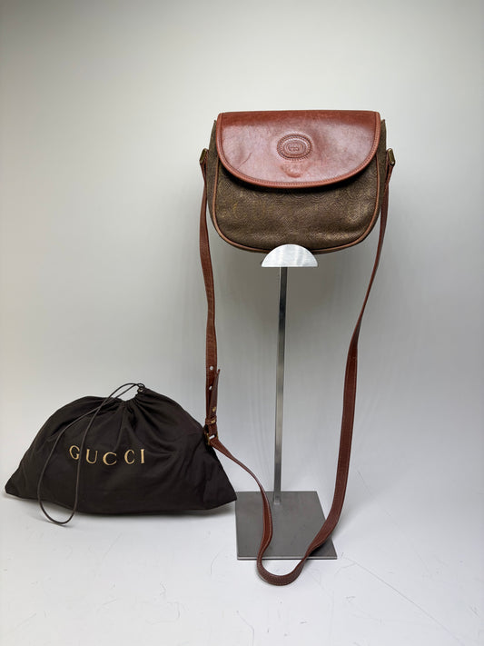 Vintage Gucci Coated Canvas Crossbody Bag Brown Tan