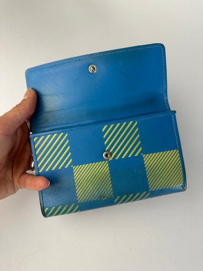 Vintage Vivienne Westwood Check Print Bifold Wallet Early 2000s Turquoise Yellow