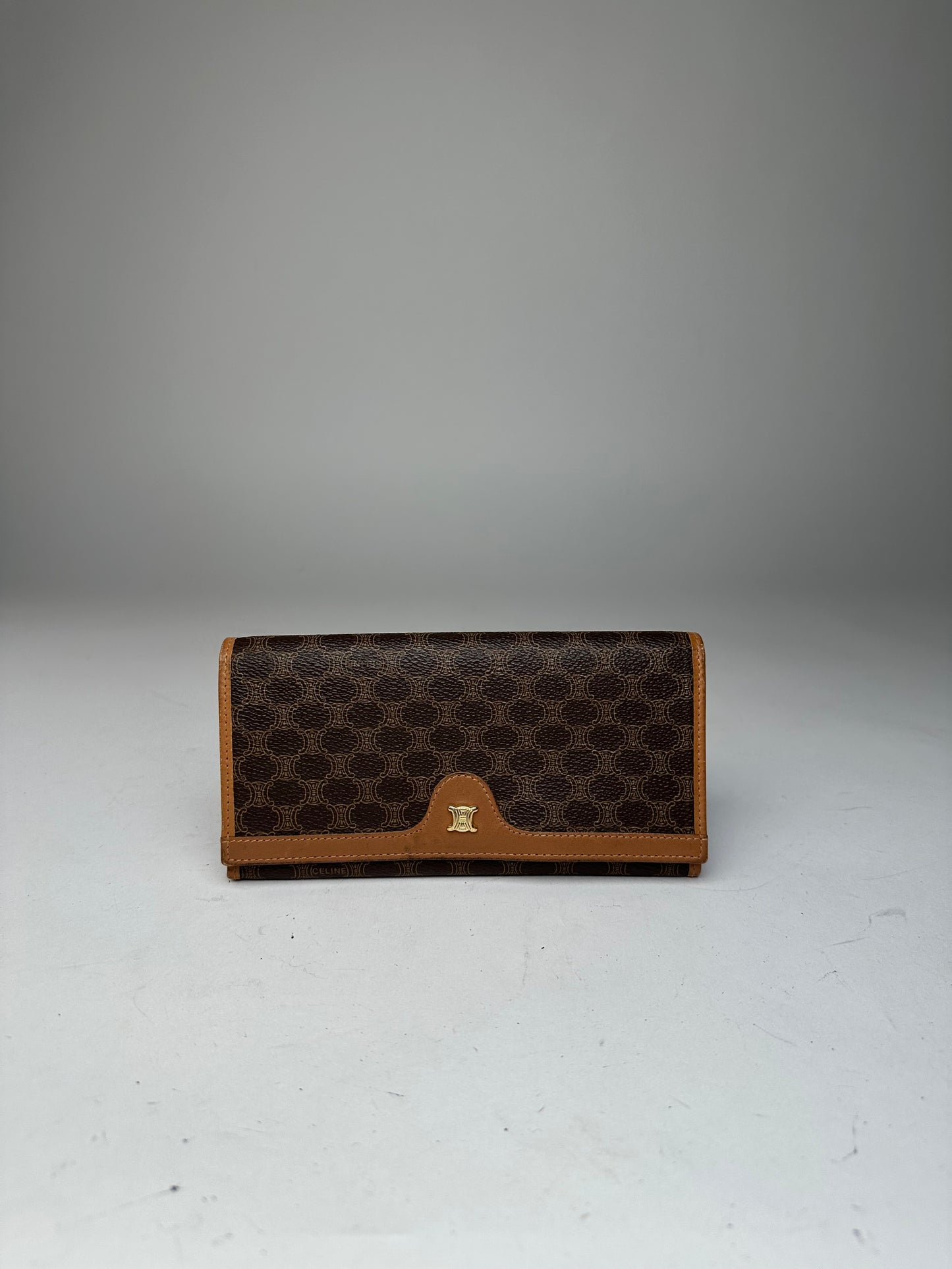 Vintage Celine Paris Triomphe Monogram Leather Wallet Btown