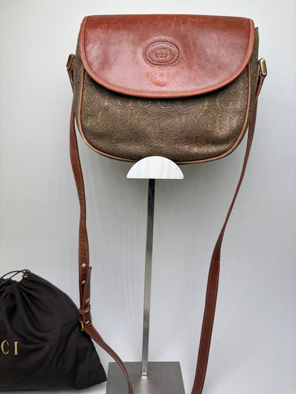 Vintage Gucci Coated Canvas Crossbody Bag Brown Tan