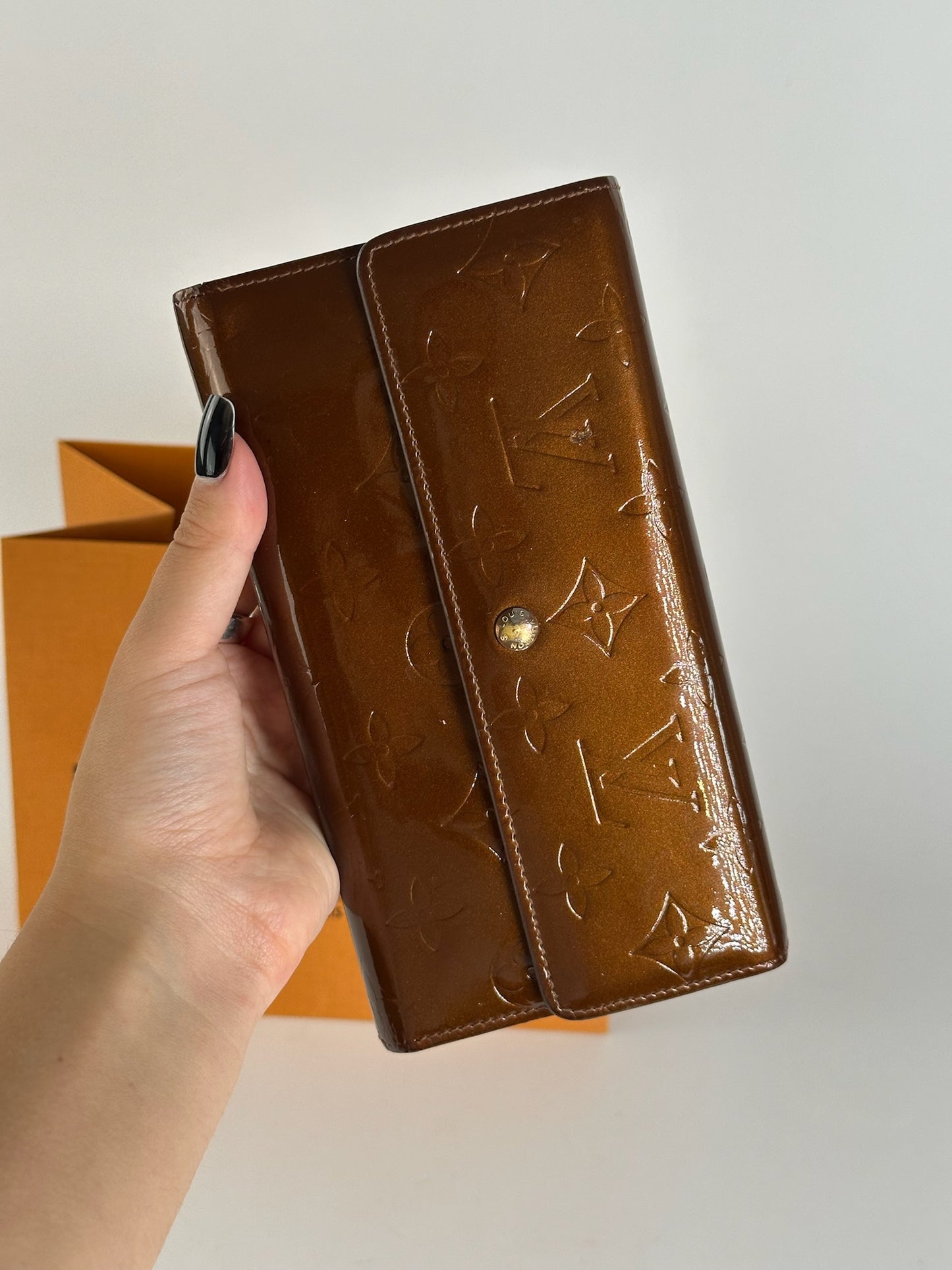 Vintage Louis Vuitton Vernis Leather wallet brown orange