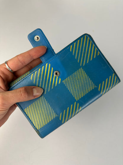 Vintage Vivienne Westwood Check Print Bifold Wallet Early 2000s Turquoise Yellow