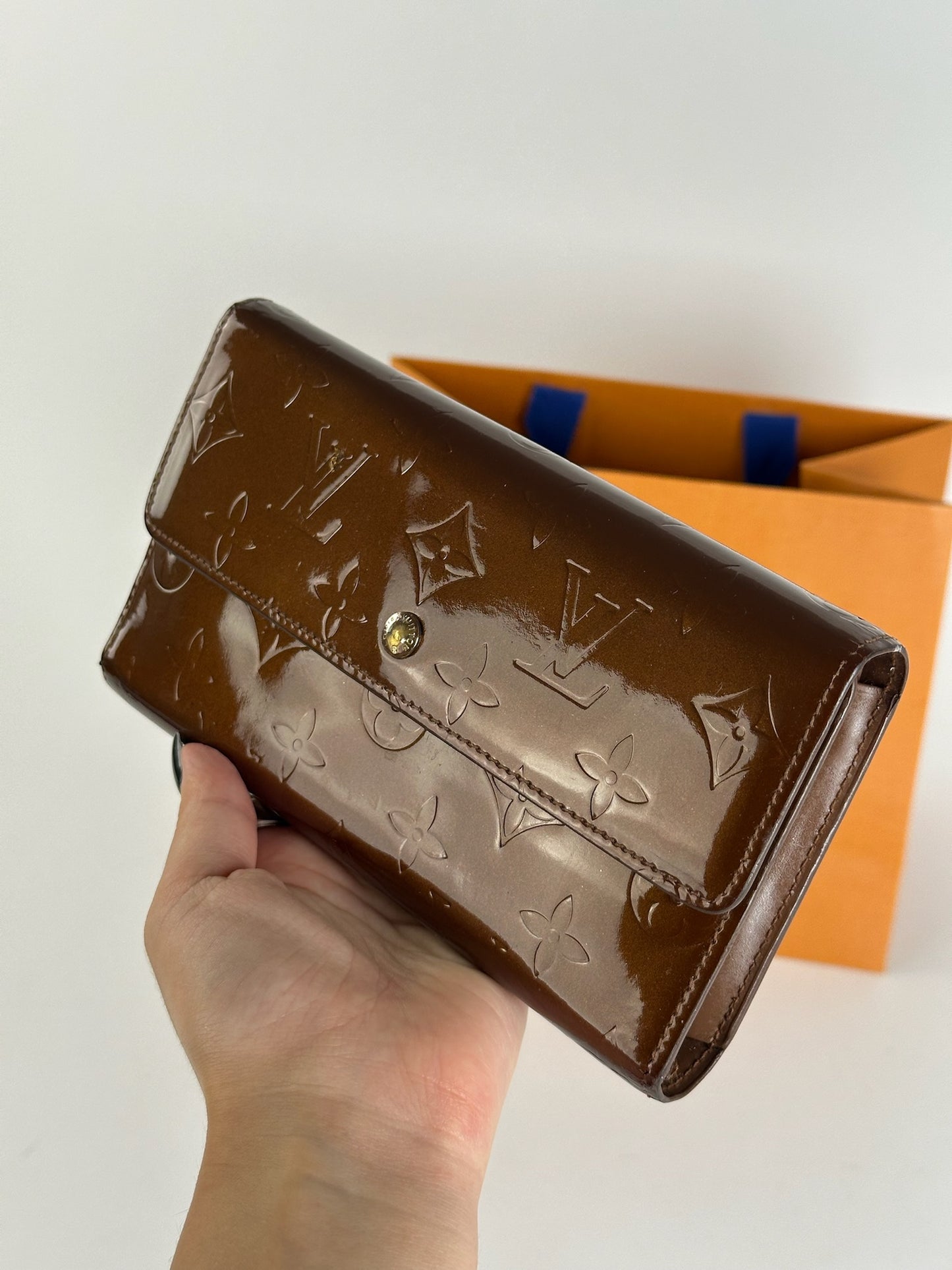 Vintage Louis Vuitton Vernis Leather wallet brown orange