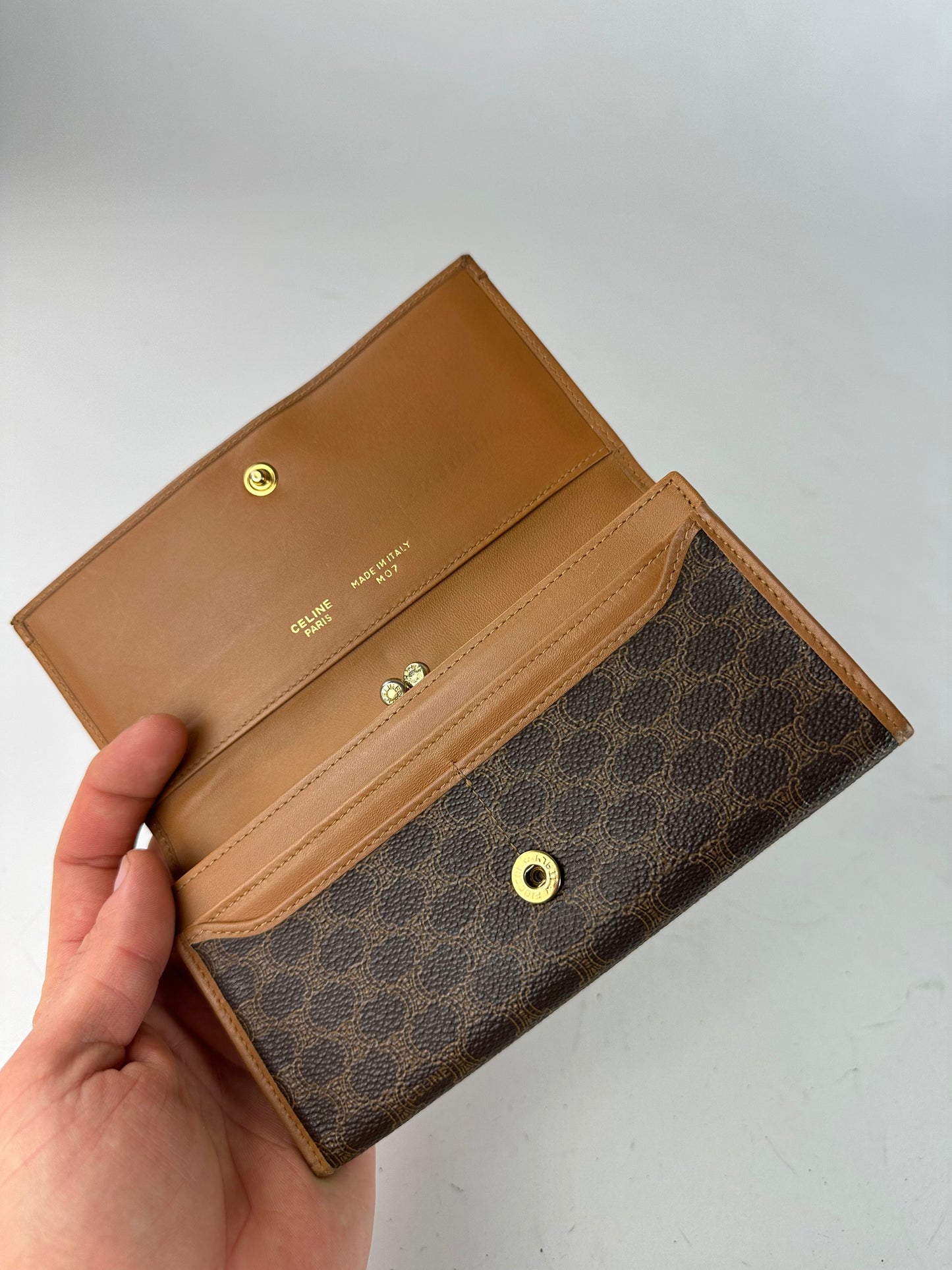 Vintage Celine Paris Triomphe Monogram Leather Wallet Btown