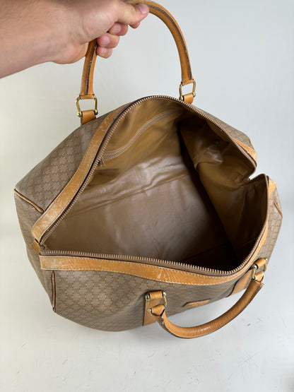 Vintage Celine Canvas Duffle Bag Beige Brown Gold
