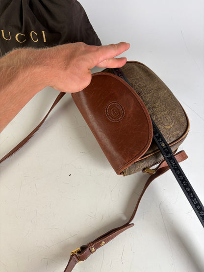 Vintage Gucci Coated Canvas Crossbody Bag Brown Tan