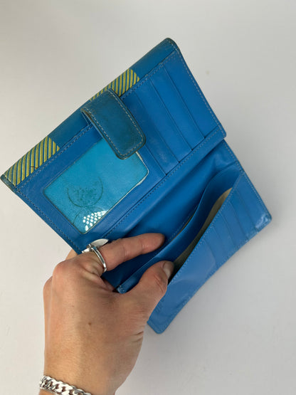 Vintage Vivienne Westwood Check Print Bifold Wallet Early 2000s Turquoise Yellow