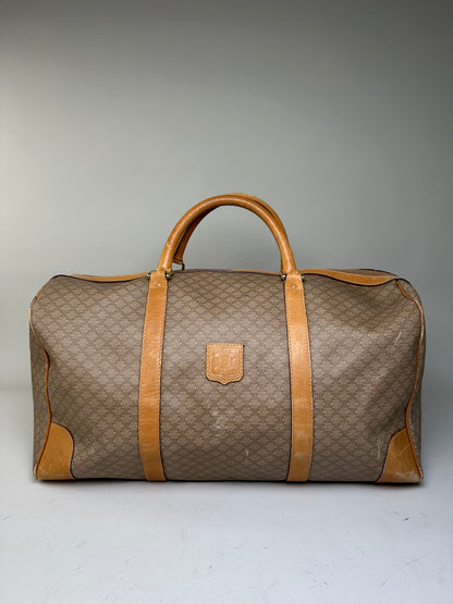 Vintage Celine Canvas Duffle Bag Beige Brown Gold