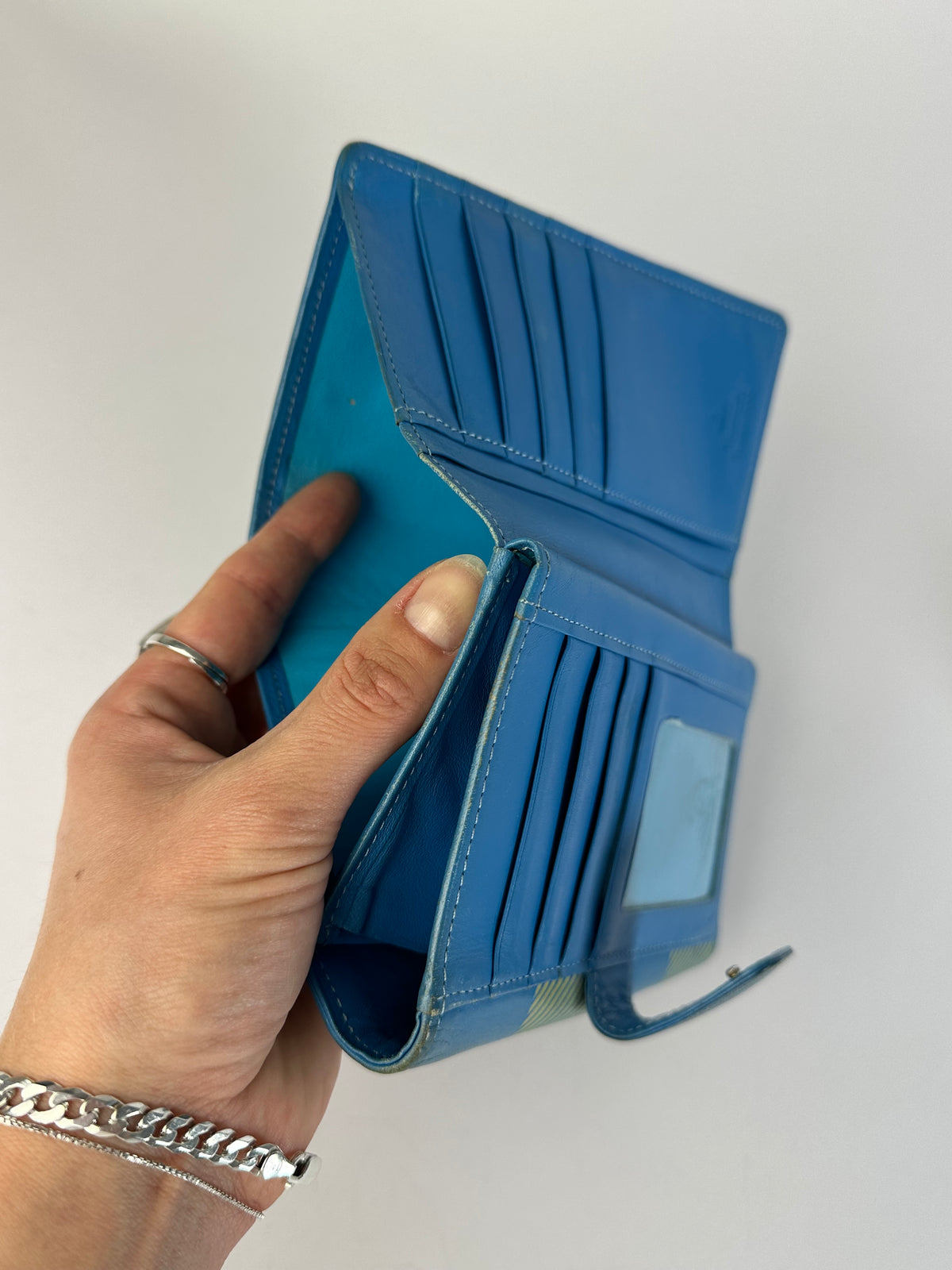 Vintage Vivienne Westwood Check Print Bifold Wallet Early 2000s Turquoise Yellow