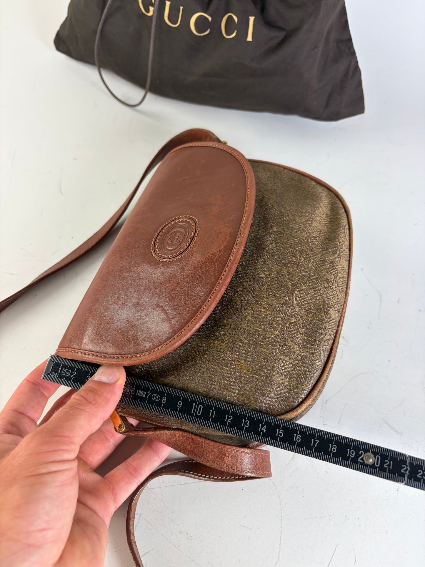 Vintage Gucci Coated Canvas Crossbody Bag Brown Tan