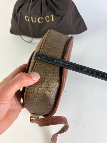 Vintage Gucci Coated Canvas Crossbody Bag Brown Tan