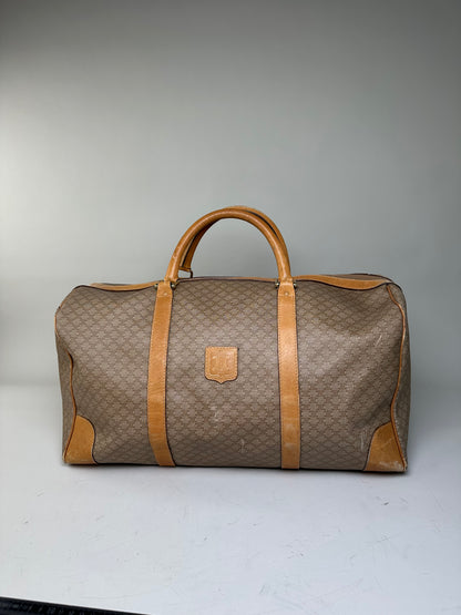 Vintage Celine Canvas Duffle Bag Beige Brown Gold