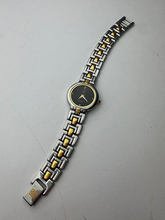 Vintage Givenchy Bicolor Quartz Watch Silver Gold Black