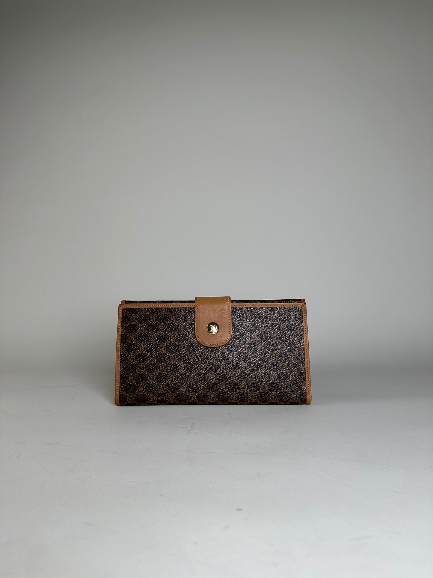 Vintage Celine Monogram Canvas Clutch Wallet Brown Tan