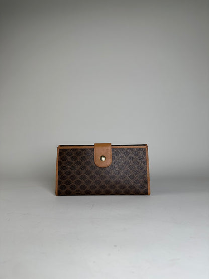 Vintage Celine Monogram Canvas Clutch Wallet Brown Tan