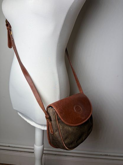 Vintage Gucci Coated Canvas Crossbody Bag Brown Tan