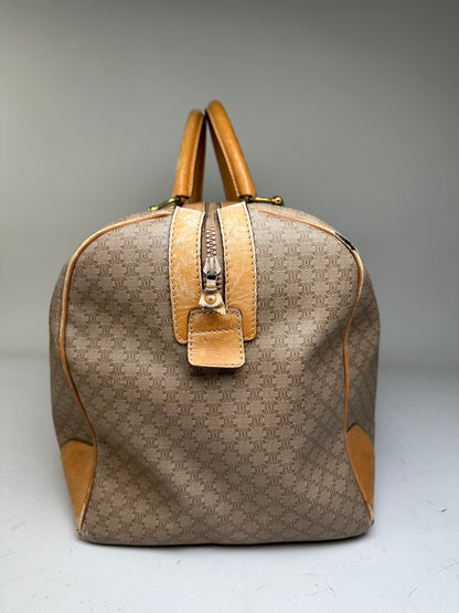Vintage Celine Canvas Duffle Bag Beige Brown Gold