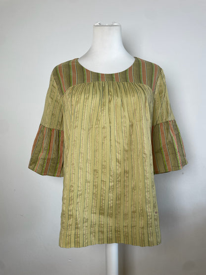 Vintage Etro Striped Silk Top Green Orange IT44