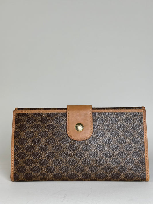 Vintage Celine Monogram Canvas Clutch Wallet Brown Tan