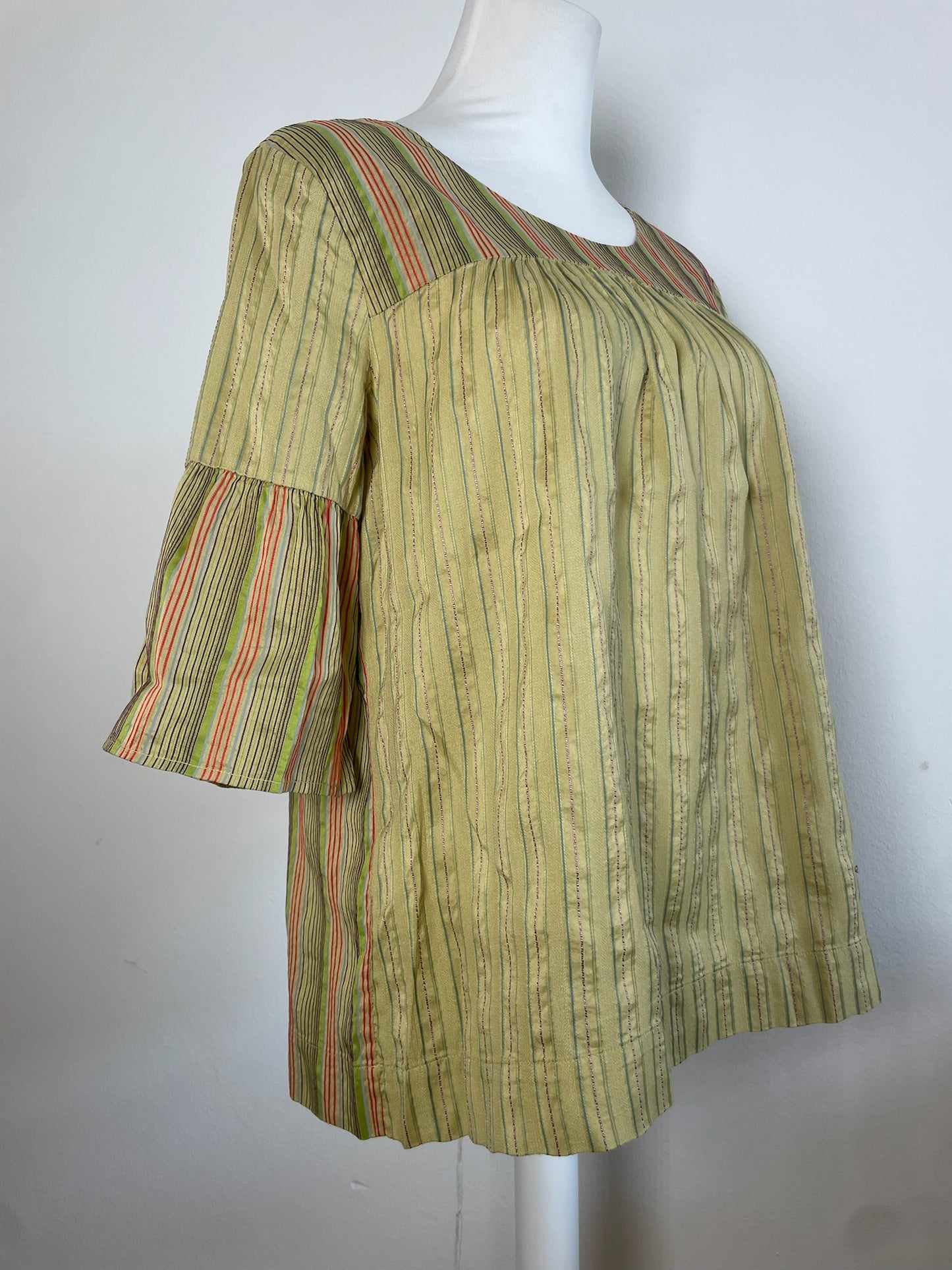 Vintage Etro Striped Silk Top Green Orange IT44
