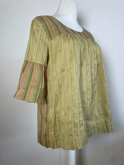 Vintage Etro Striped Silk Top Green Orange IT44
