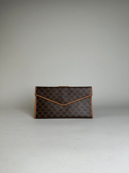 Vintage Celine Monogram Canvas Clutch Wallet Brown Tan