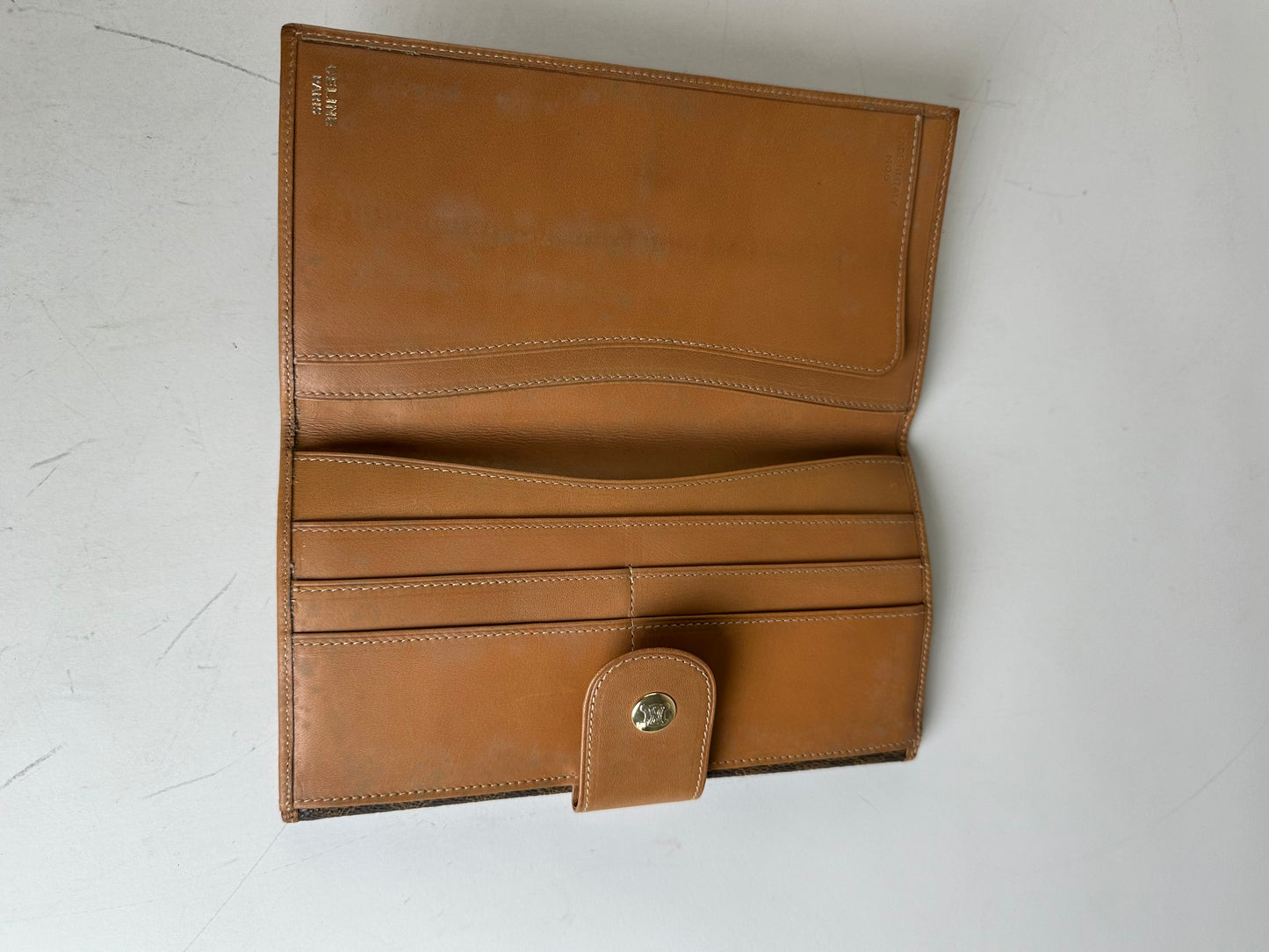 Vintage Celine Monogram Canvas Clutch Wallet Brown Tan