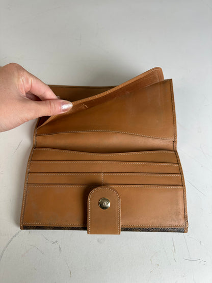 Vintage Celine Monogram Canvas Clutch Wallet Brown Tan