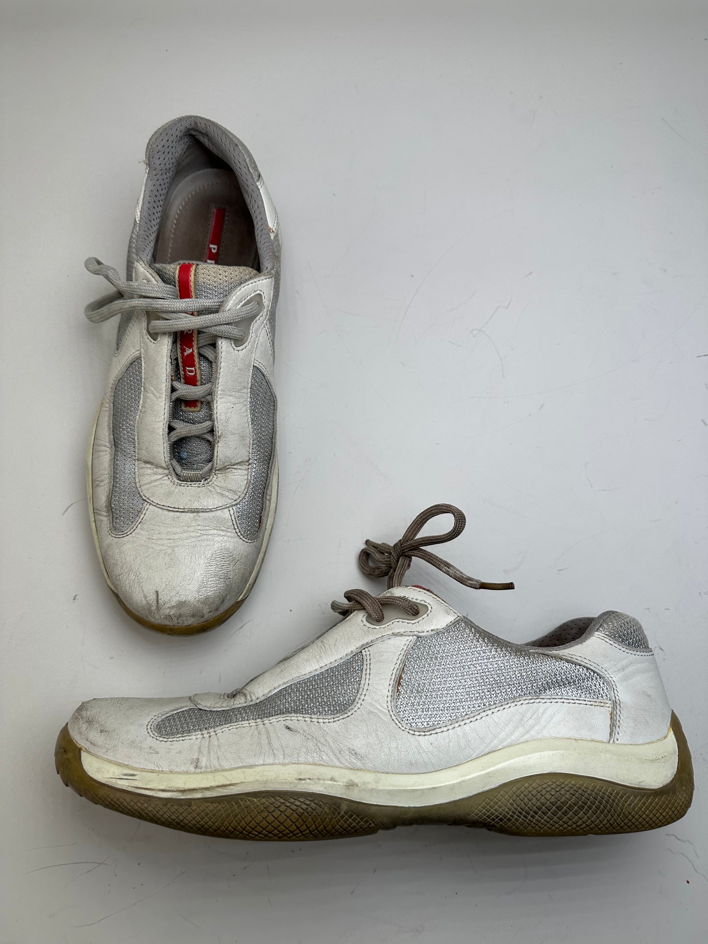 Vintage Prada Leather Mesh Sneakers White Grey EU8
