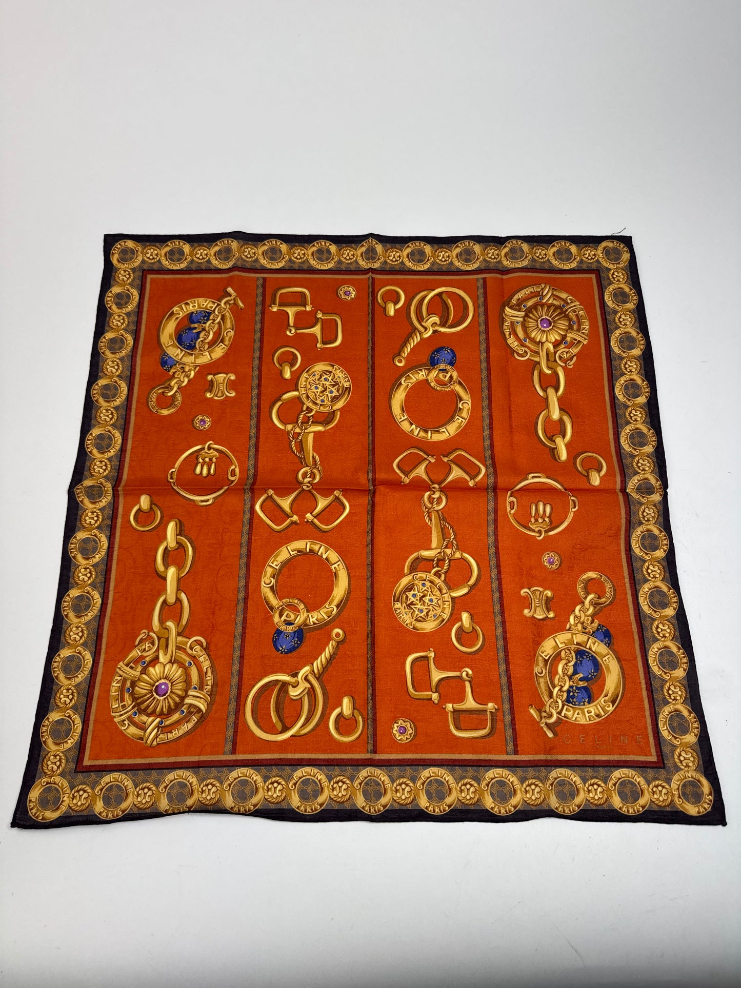 Vintage Celine Baroque Scarf gold orange