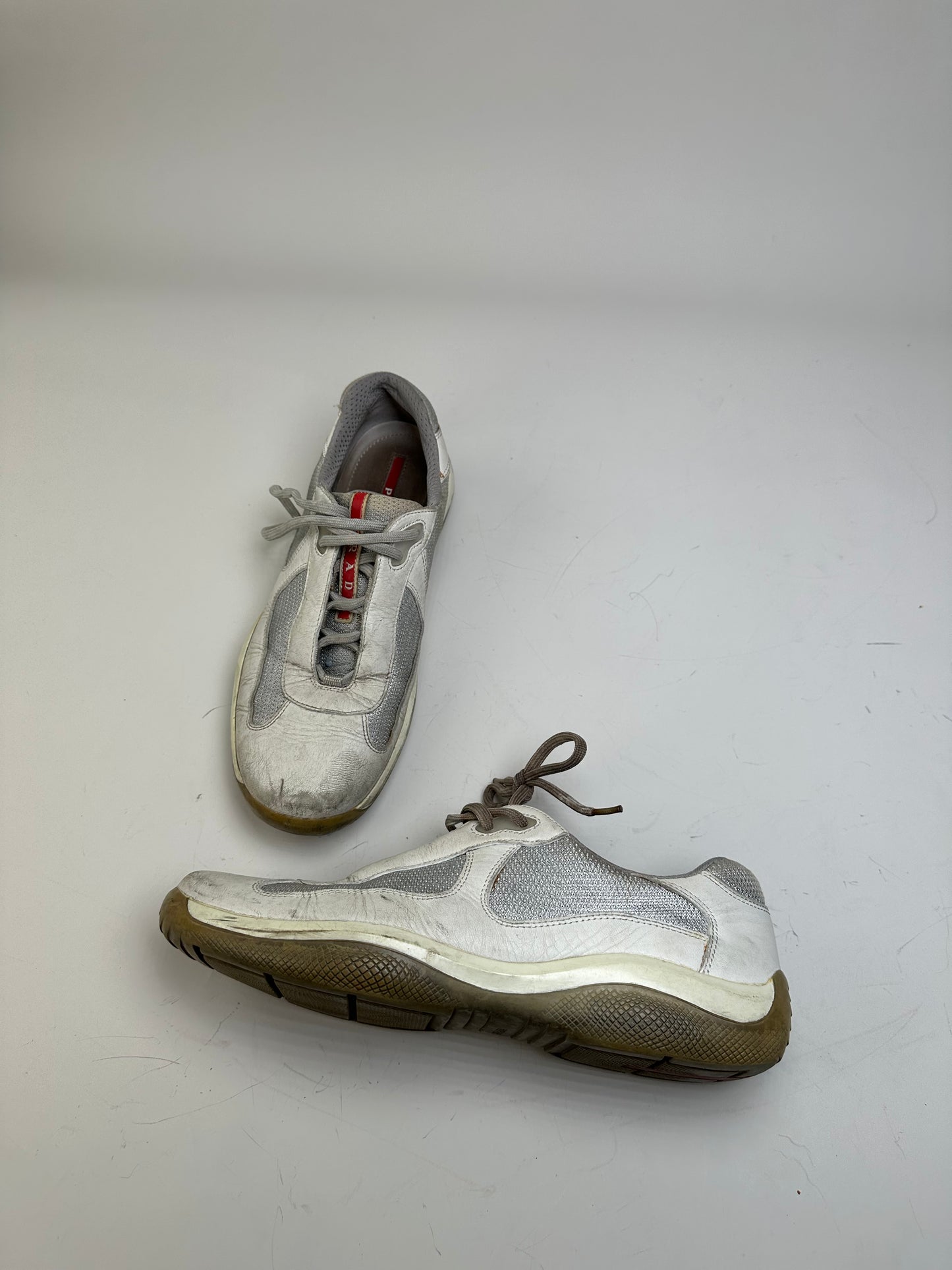 Vintage Prada Leather Mesh Sneakers White Grey EU8