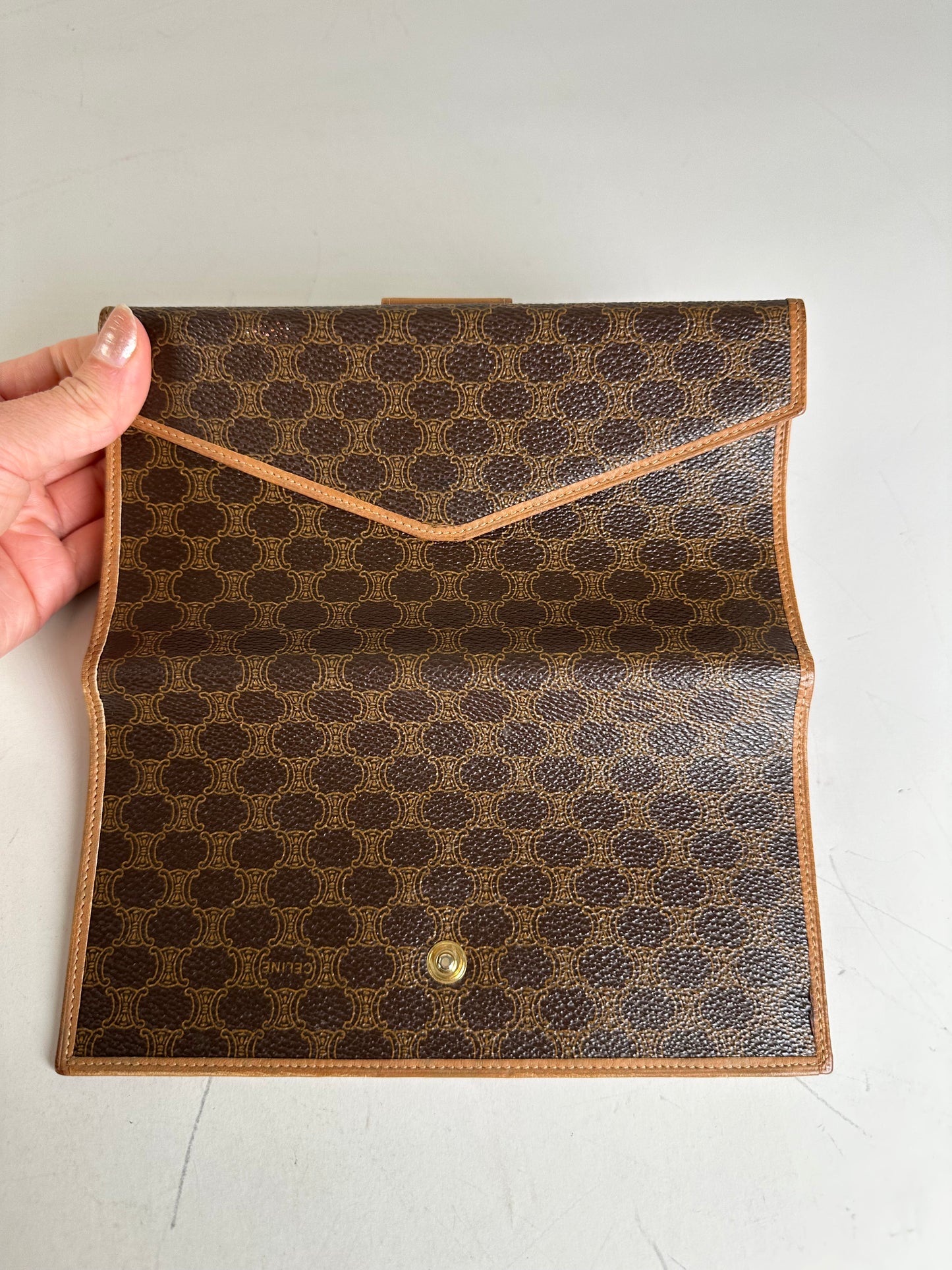 Vintage Celine Monogram Canvas Clutch Wallet Brown Tan