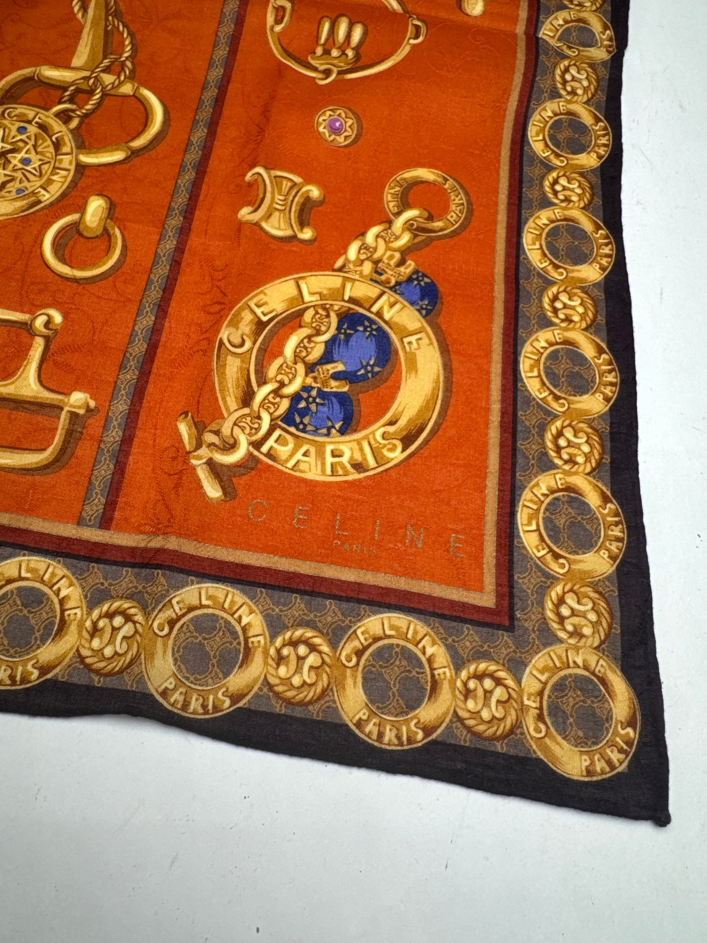 Vintage Celine Baroque Scarf gold orange