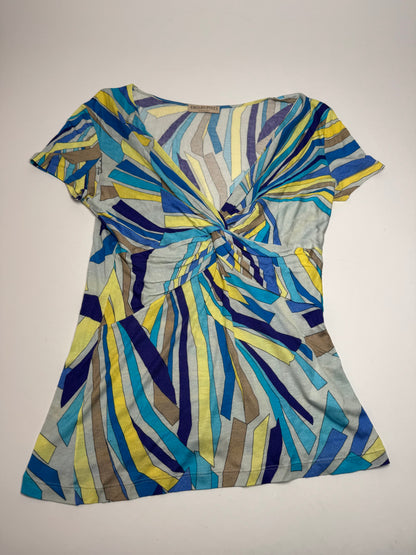 Vintage Emilio Pucci Silk / Viskose abstract Top Blue yellow 40/L