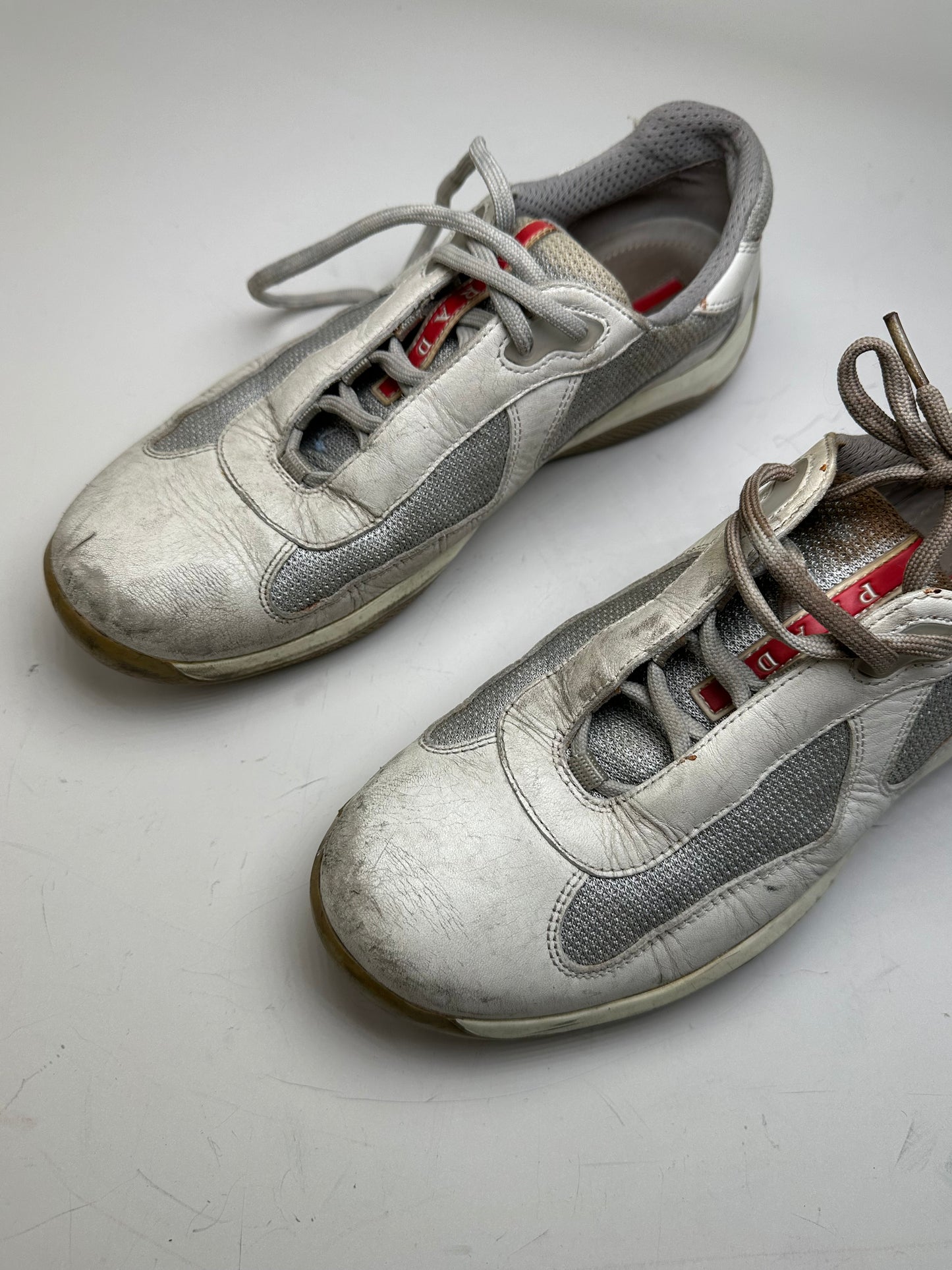 Vintage Prada Leather Mesh Sneakers White Grey EU8