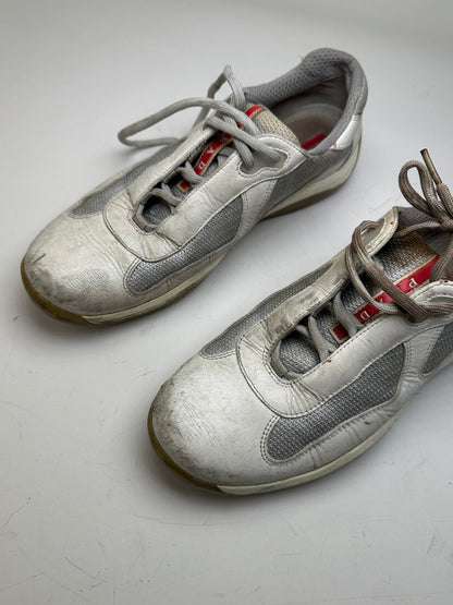 Vintage Prada Leather Mesh Sneakers White Grey EU8