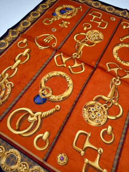 Vintage Celine Baroque Scarf gold orange