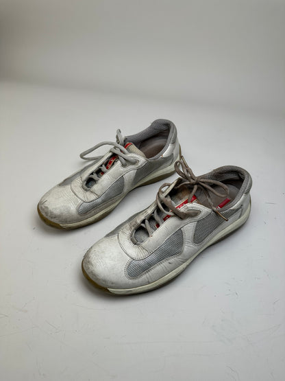 Vintage Prada Leather Mesh Sneakers White Grey EU8