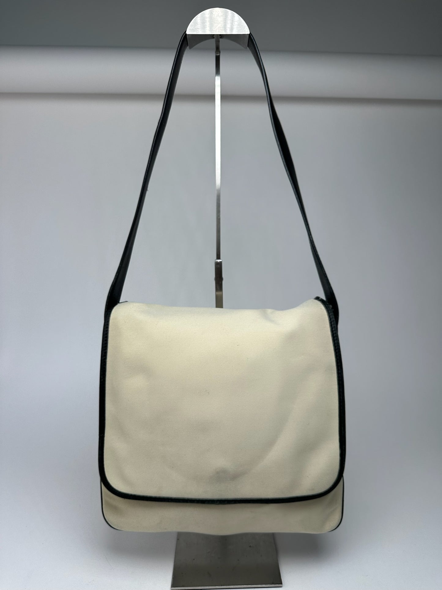 Vintage Loewe Canvas Leather Shoulder bag black white