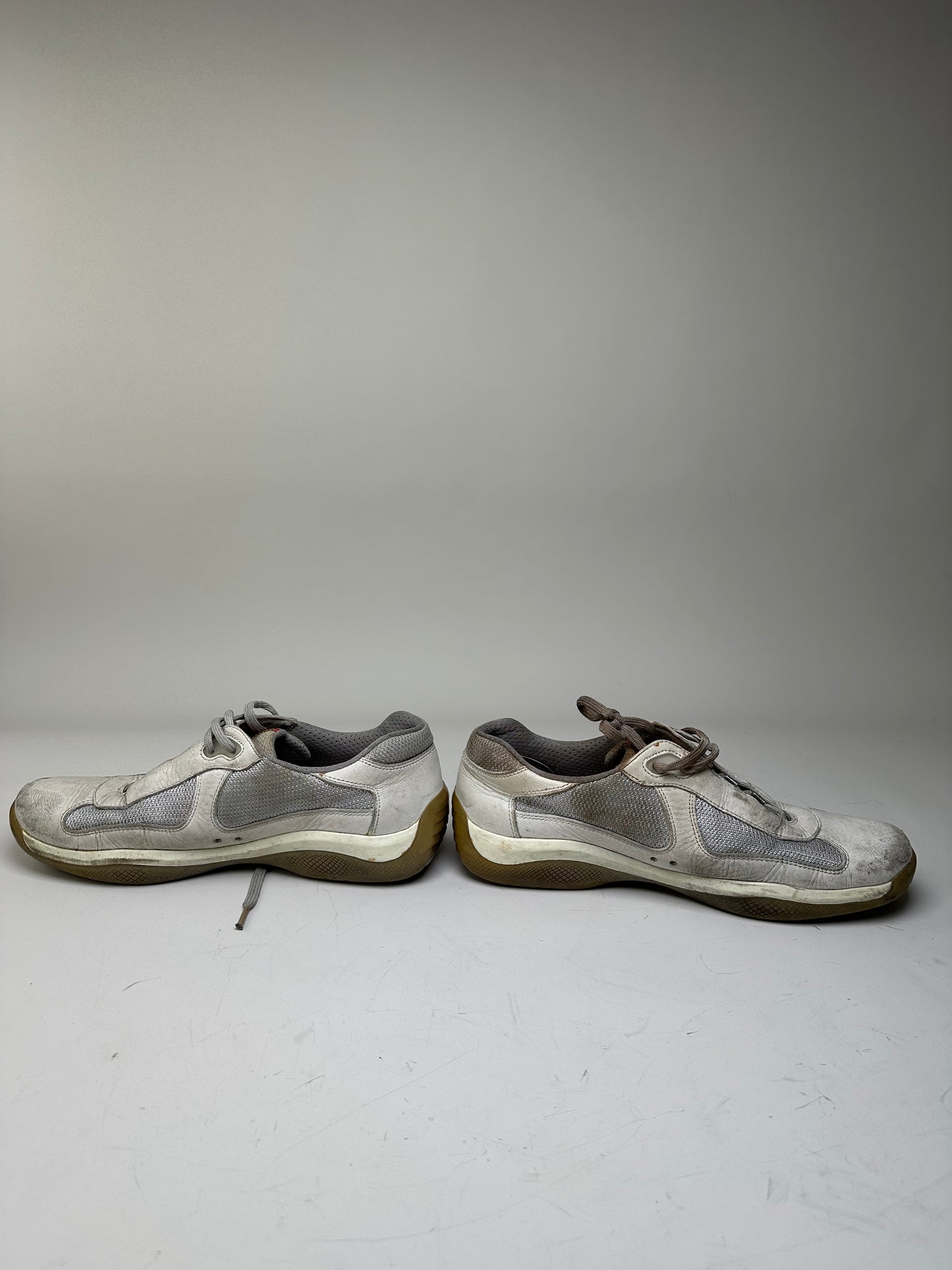 Vintage Prada Leather Mesh Sneakers White Grey EU8