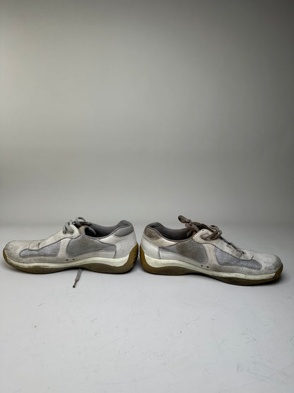 Vintage Prada Leather Mesh Sneakers White Grey EU8