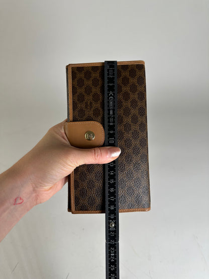 Vintage Celine Monogram Canvas Clutch Wallet Brown Tan