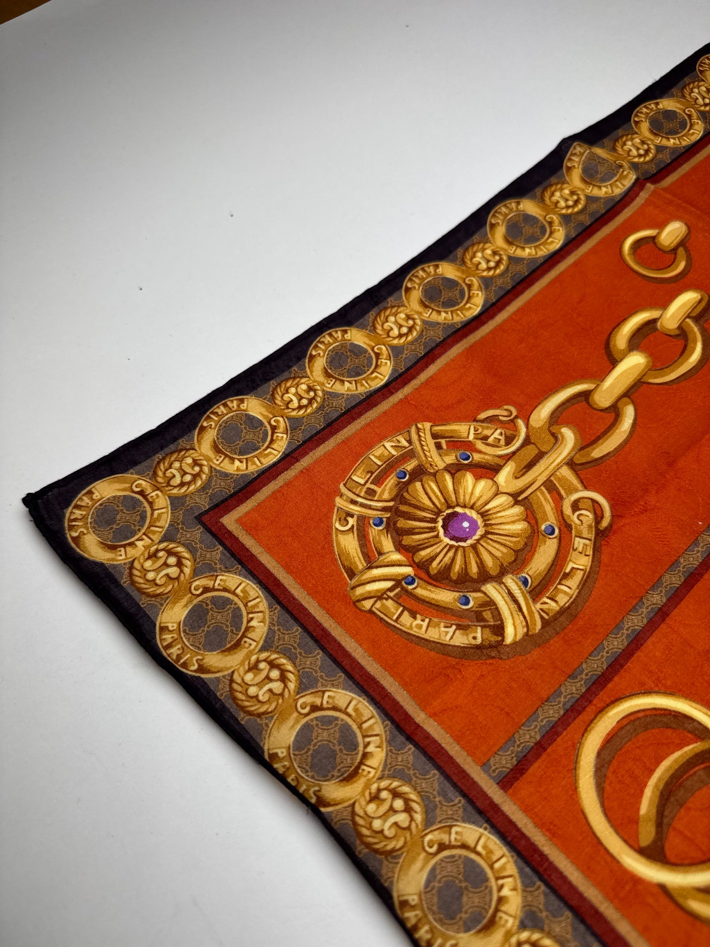 Vintage Celine Baroque Scarf gold orange