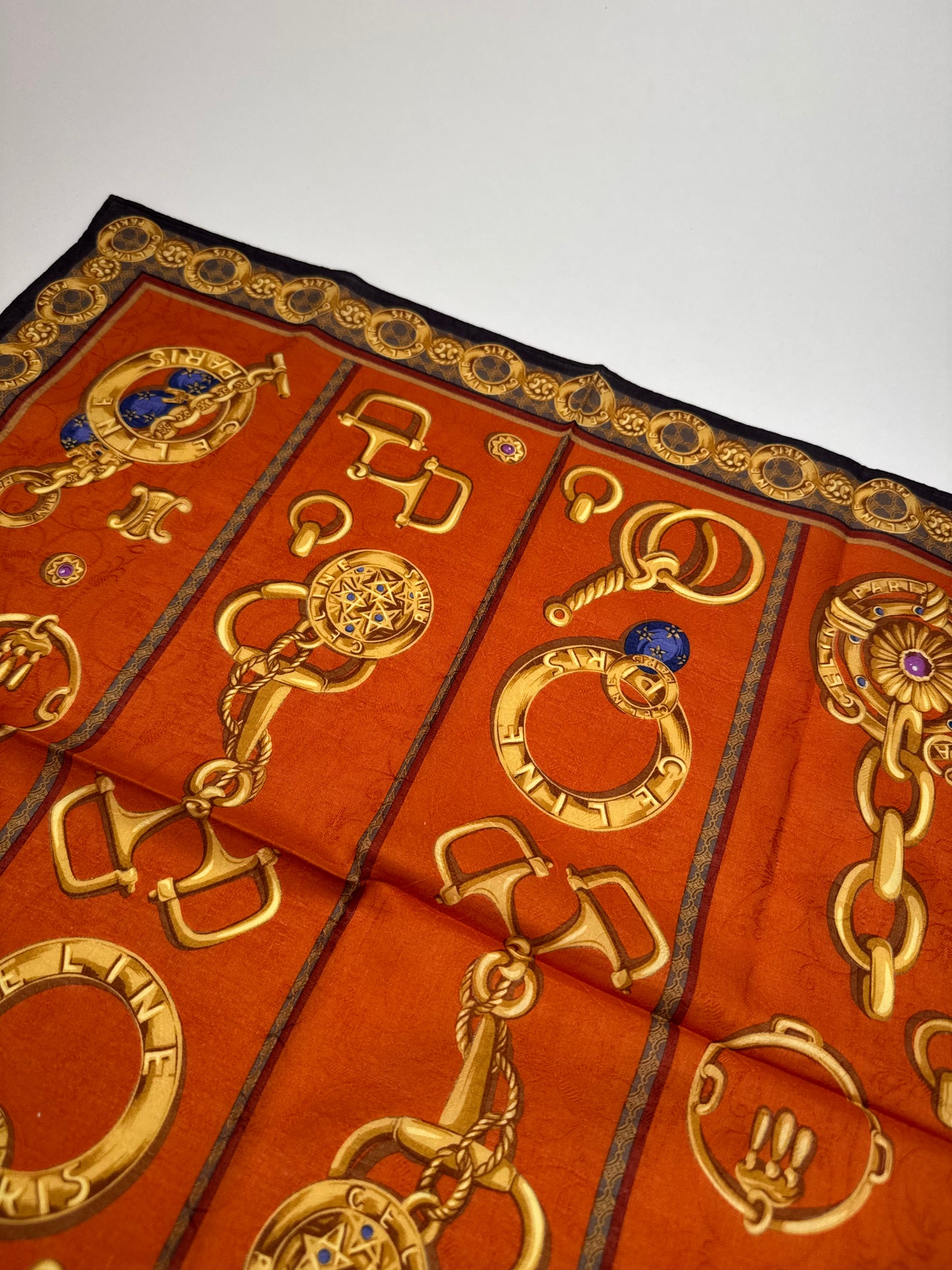 Vintage Celine Baroque Scarf gold orange