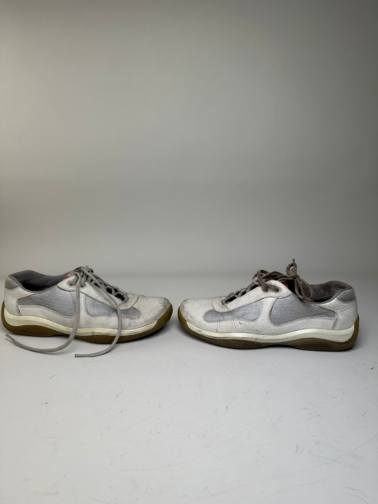 Vintage Prada Leather Mesh Sneakers White Grey EU8