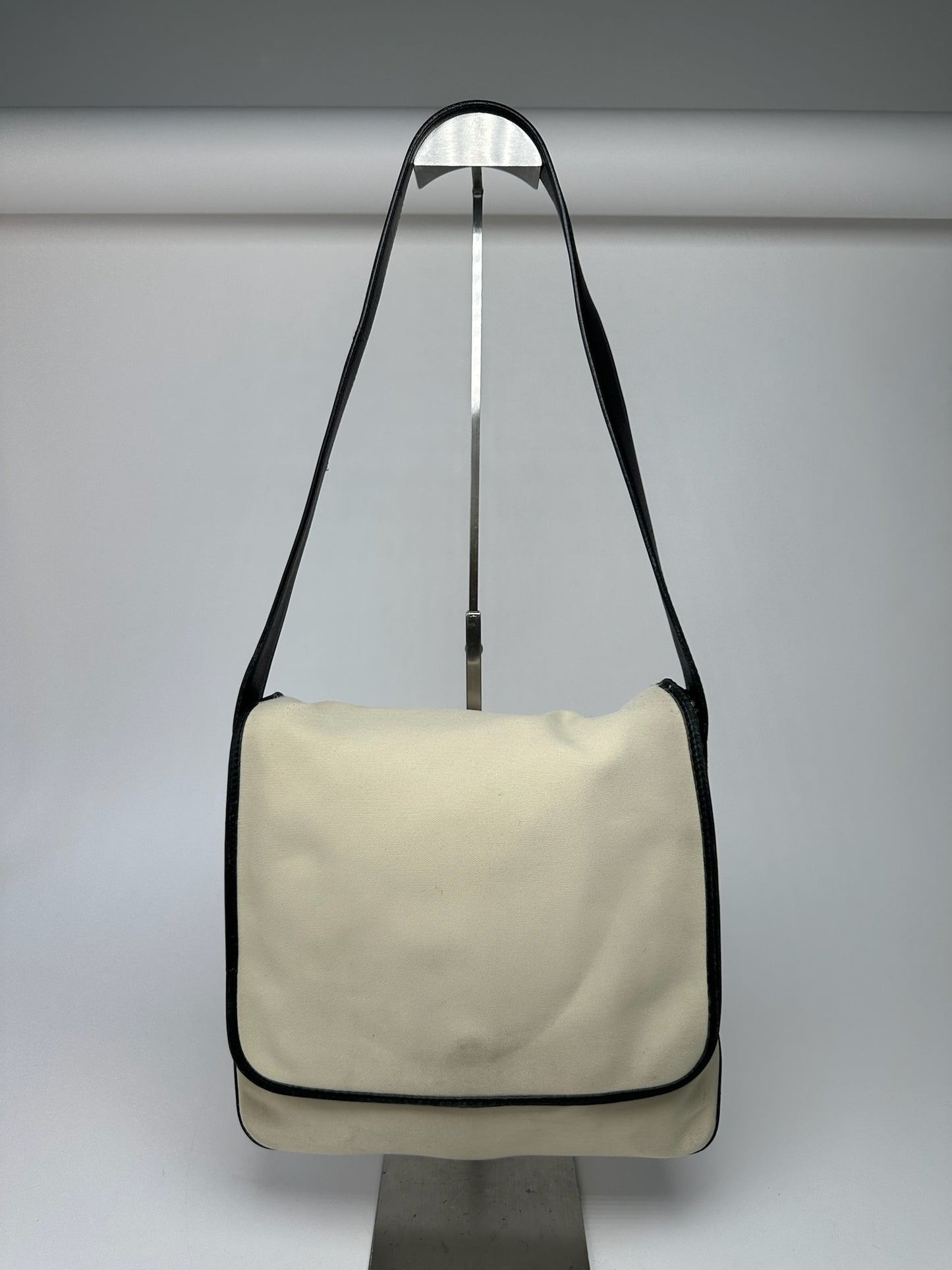 Vintage Loewe Canvas Leather Shoulder bag black white