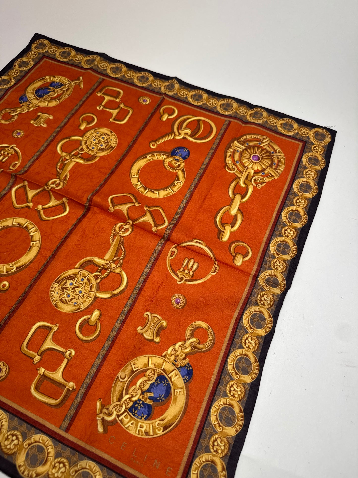 Vintage Celine Baroque Scarf gold orange