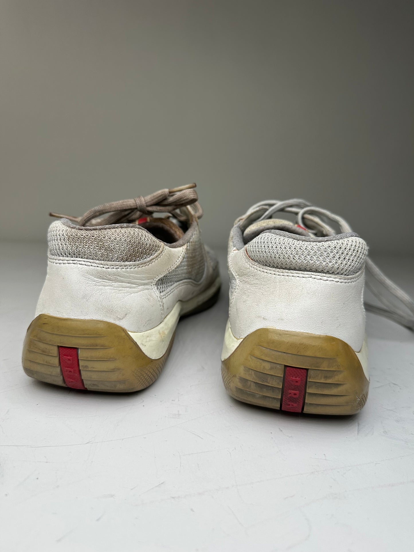 Vintage Prada Leather Mesh Sneakers White Grey EU8