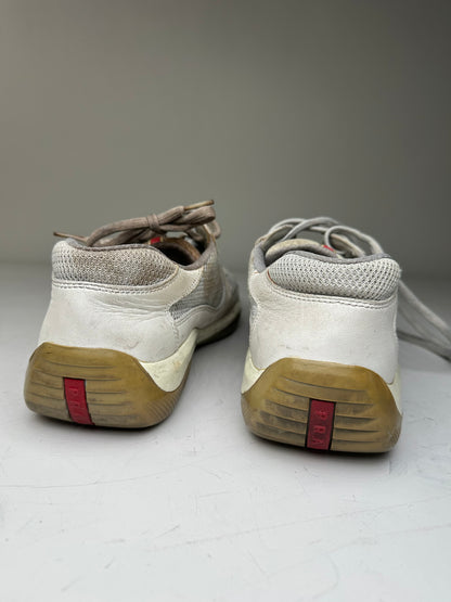 Vintage Prada Leather Mesh Sneakers White Grey EU8