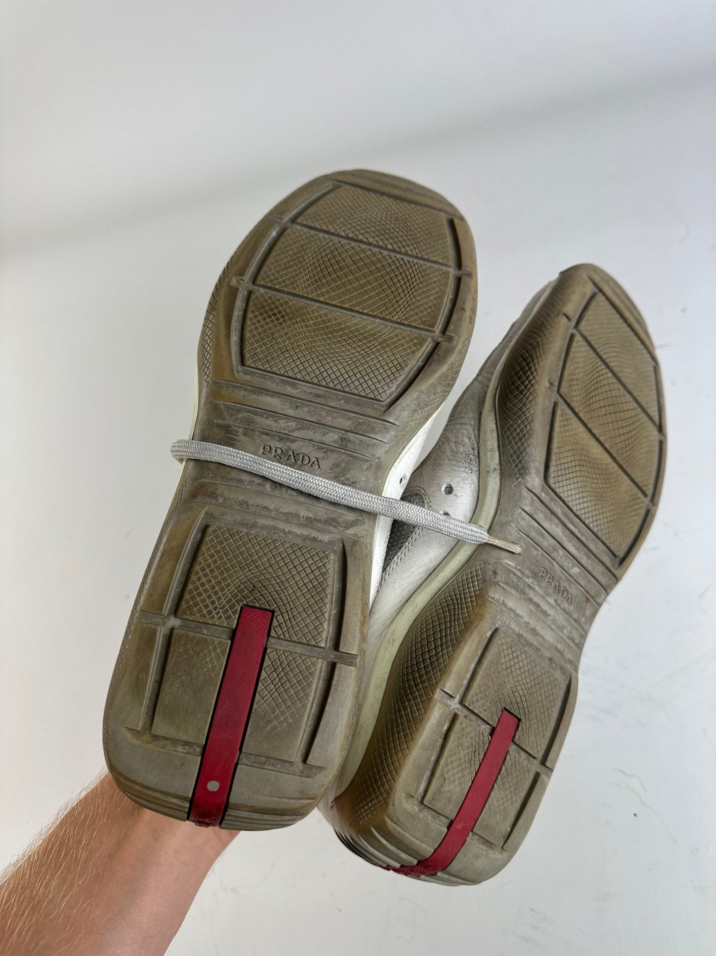 Vintage Prada Leather Mesh Sneakers White Grey EU8